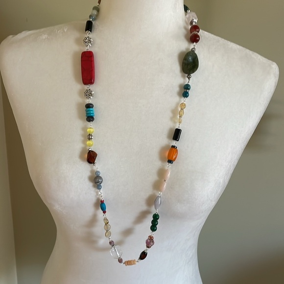 Hand Crafted Jewelry - HAND CRAFTED EXTRA LONG MULTICOLORED BOHO JEWELED STATEMENT NECKLACE Approx. 34”